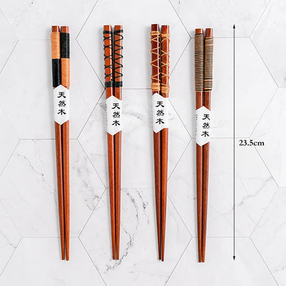 4 Pairs Wooden Chopsticks - Japanese Sushi Sticks with String for Kitchen & Restaurant Use